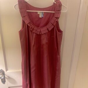 Raspberry linen-like summer dress.  Pleated